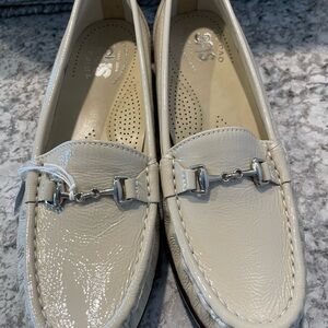 SAS Metro Bone Patent Leather Loafers with Horsebit Detail
